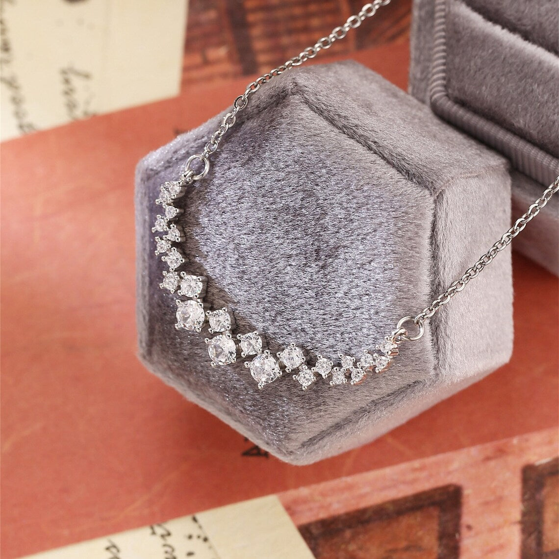 1.20 TCW Round Moissanite Diamond Cluster Necklace - farrellouise