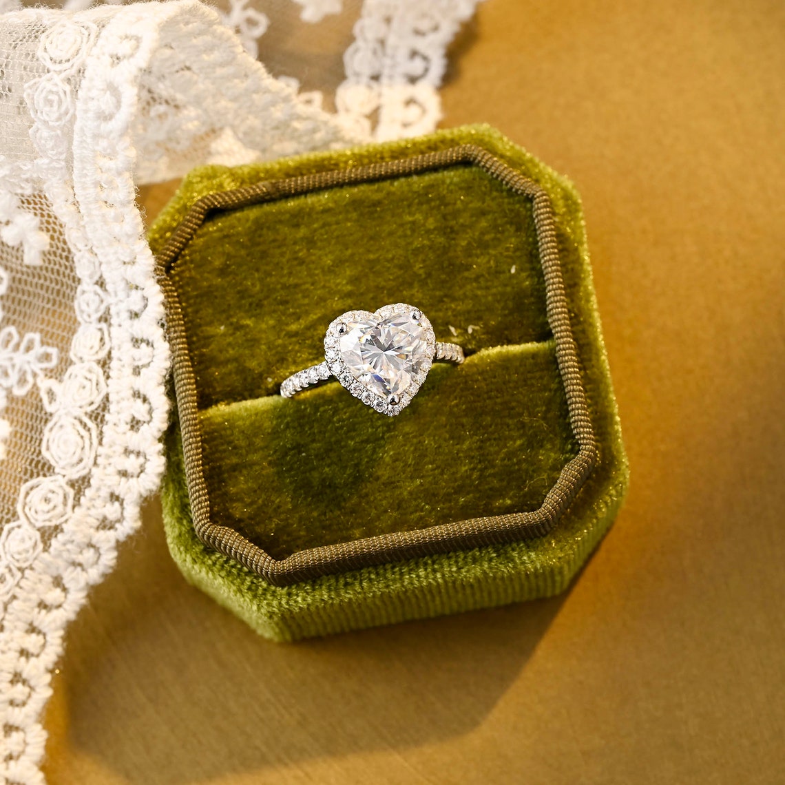 1.0 CT Heart Moissanite Diamond Halo Pave Ring - farrellouise