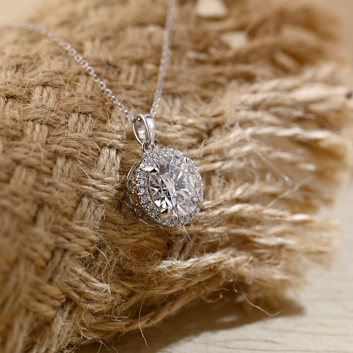 0.50 CT Round Moissanite Diamond Halo Necklace - farrellouise