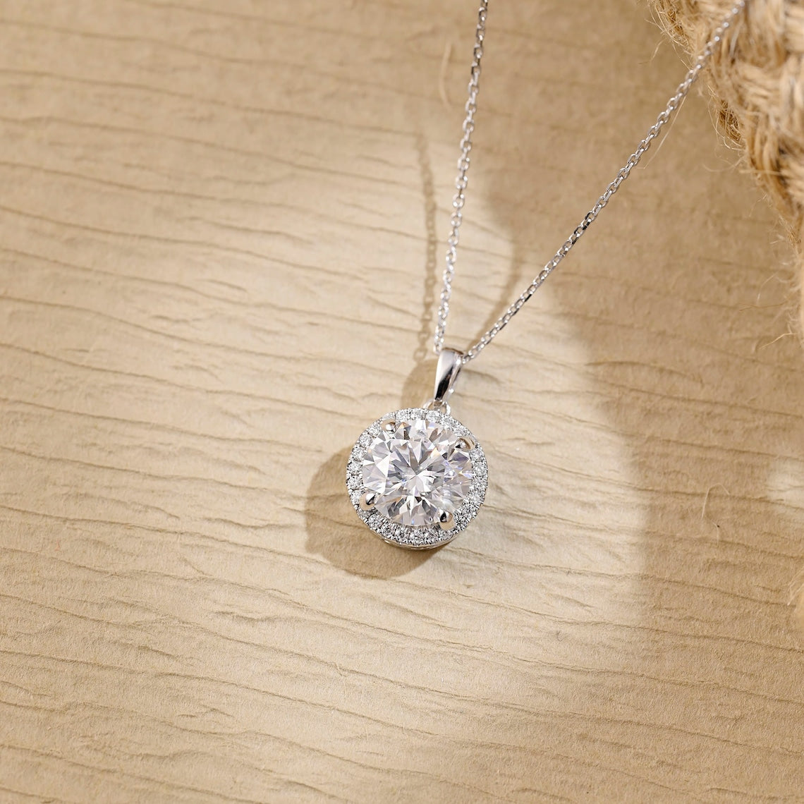 0.50 CT Round Moissanite Diamond Halo Necklace - farrellouise