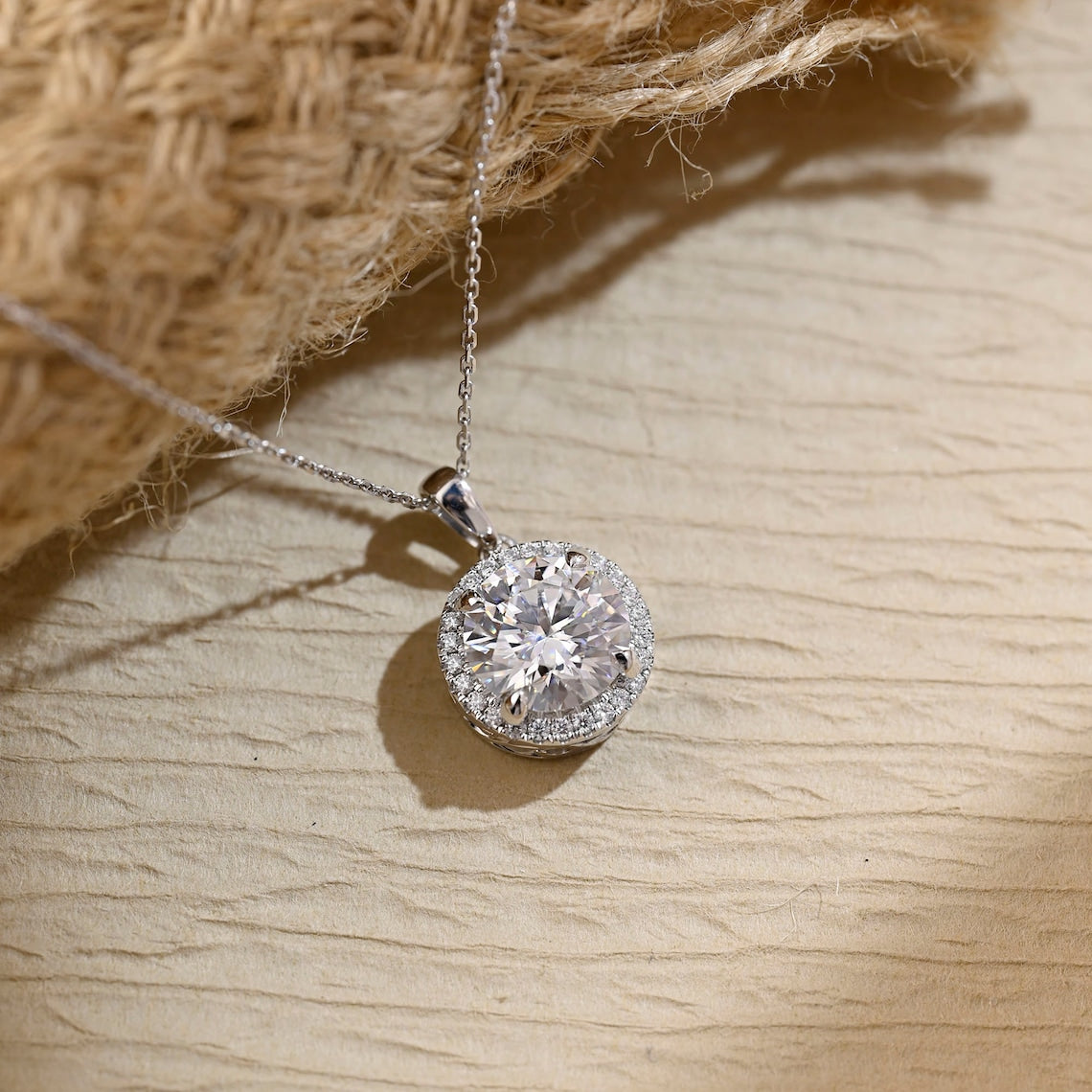 0.50 CT Round Moissanite Diamond Halo Necklace - farrellouise