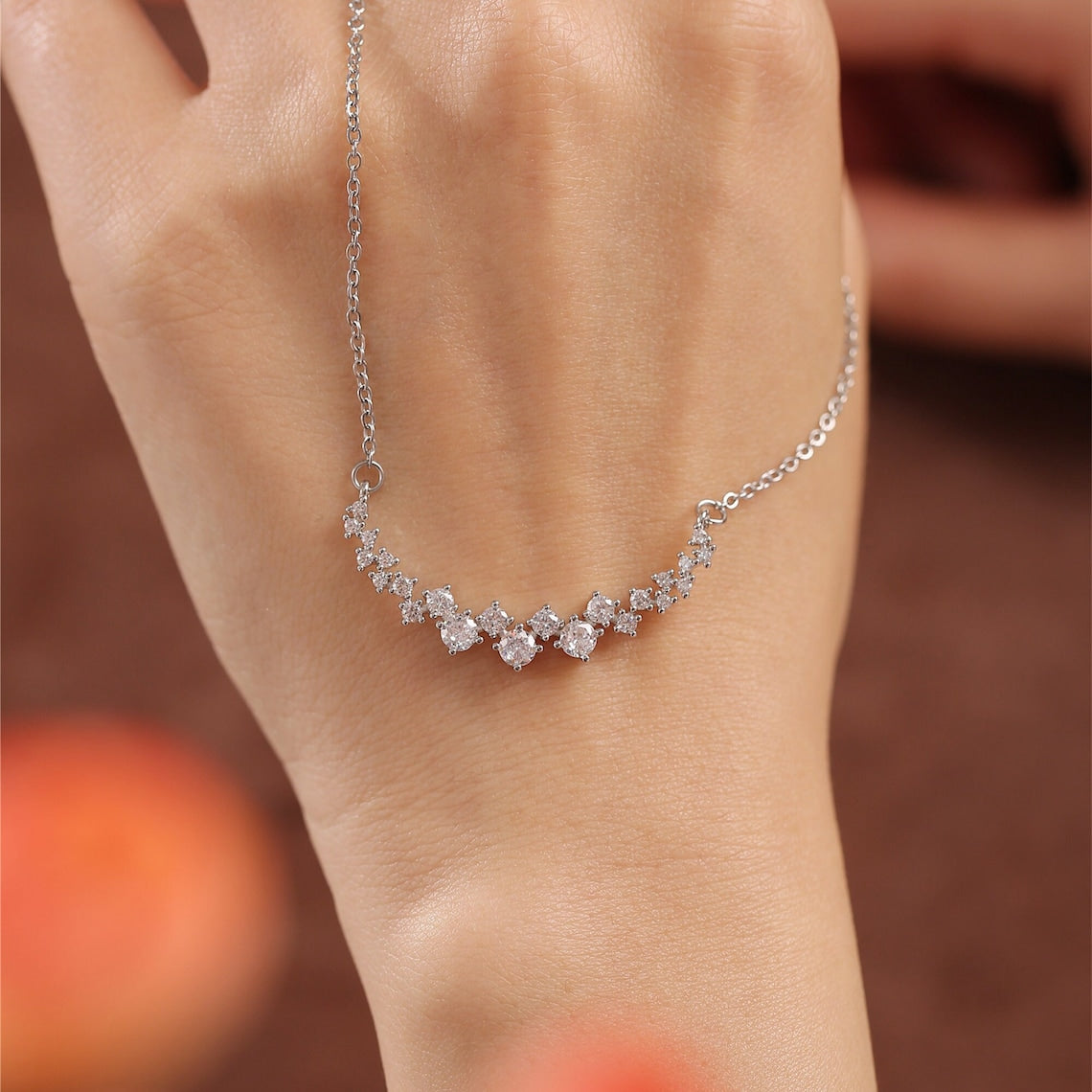 1.20 TCW Round Moissanite Diamond Cluster Necklace - farrellouise