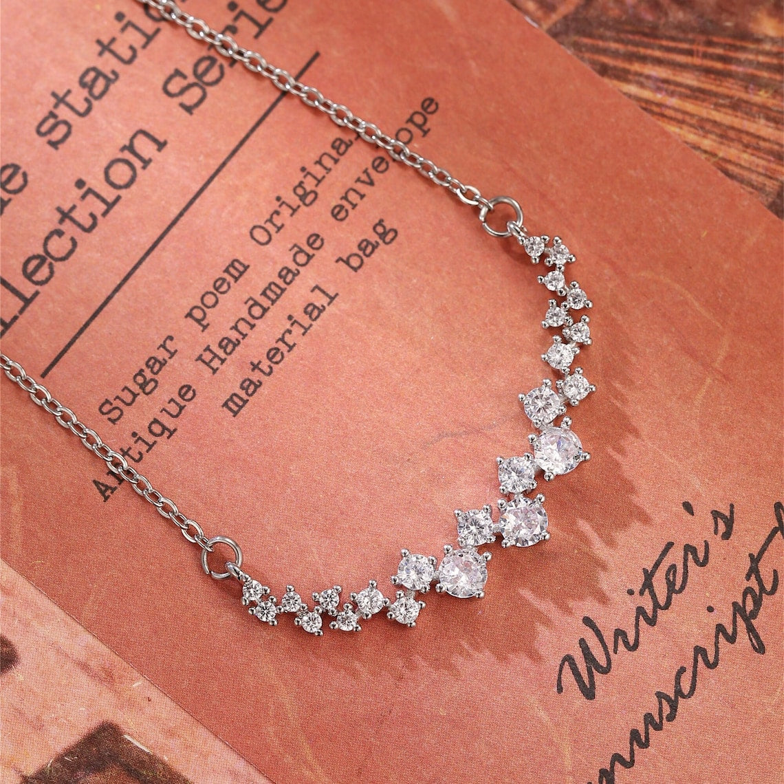 1.20 TCW Round Moissanite Diamond Cluster Necklace - farrellouise