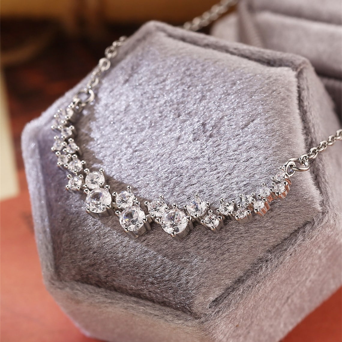 1.20 TCW Round Moissanite Diamond Cluster Necklace - farrellouise