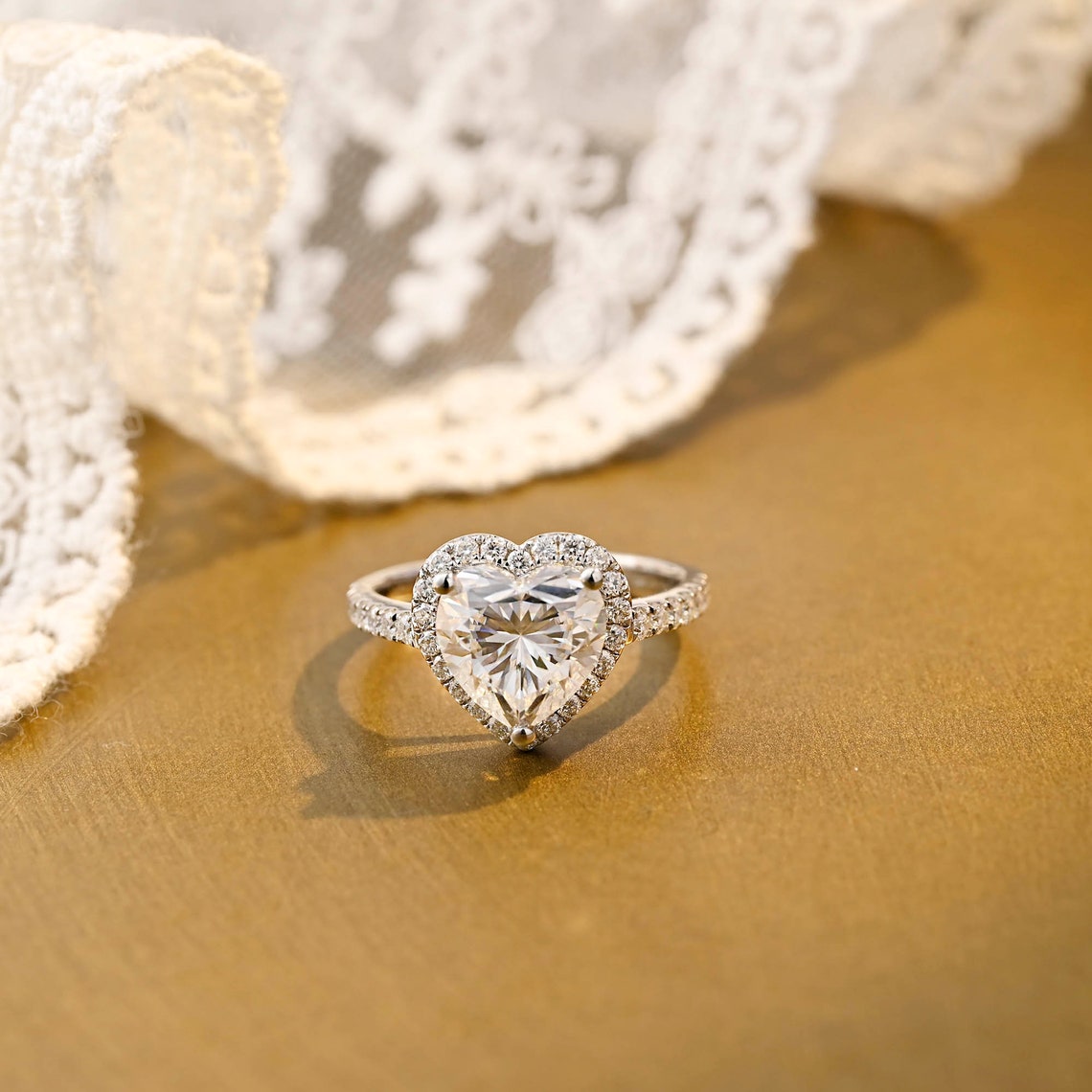 1.0 CT Heart Moissanite Diamond Halo Pave Ring - farrellouise