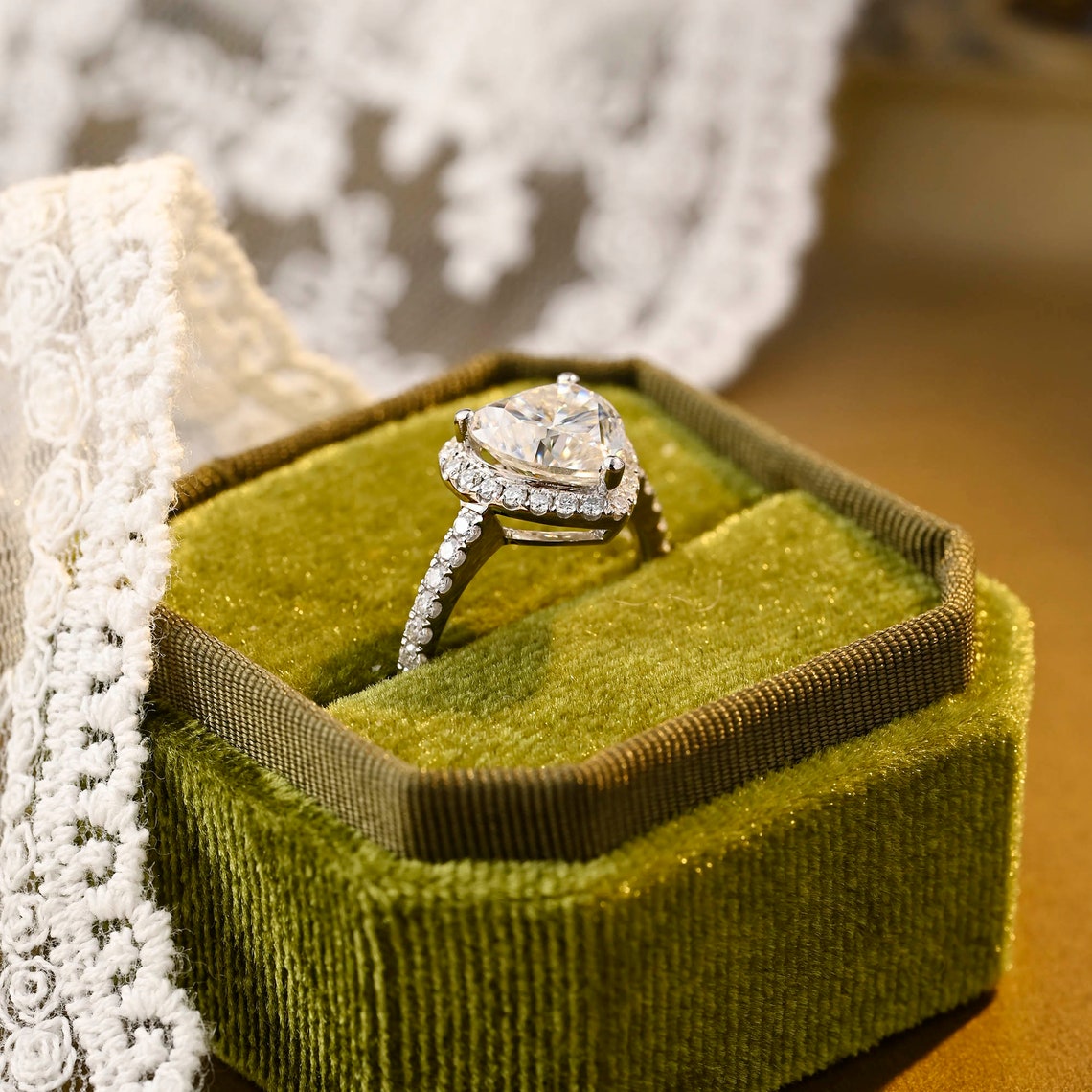 1.0 CT Heart Moissanite Diamond Halo Pave Ring - farrellouise