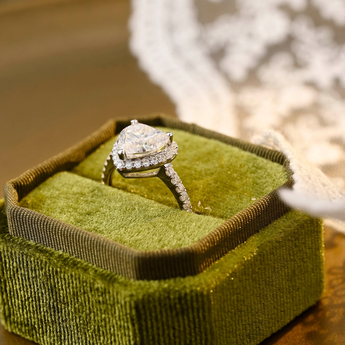 1.0 CT Heart Moissanite Diamond Halo Pave Ring - farrellouise