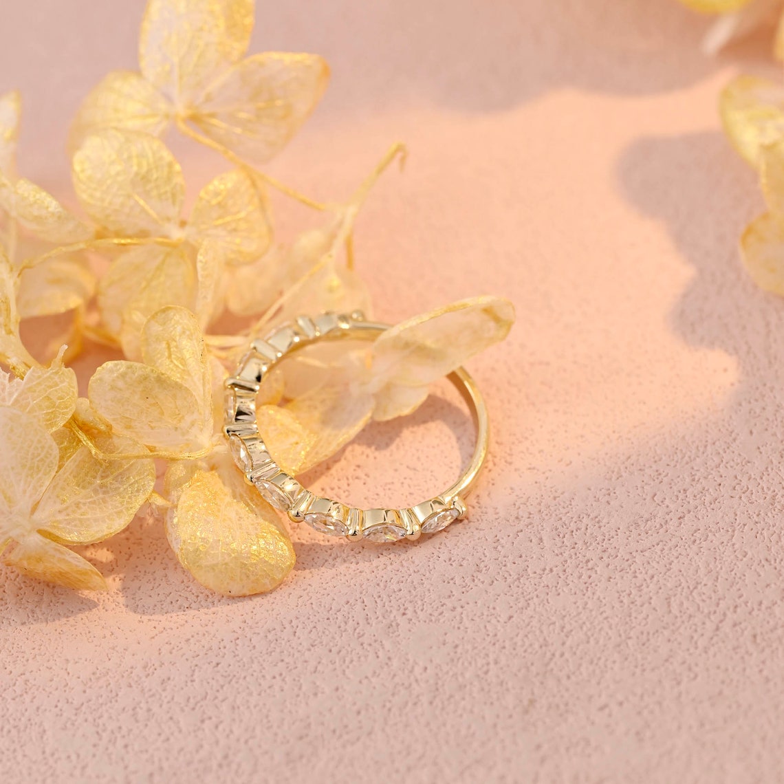 0.72 TCW Marquise Moissanite Bubble Prongs Wedding Band - farrellouise