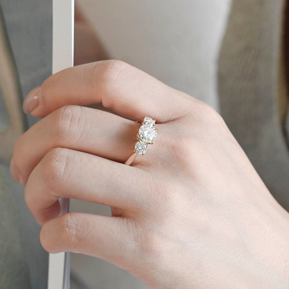 1.5 CT Round Moissanite Three Stone Engagement Ring - farrellouise