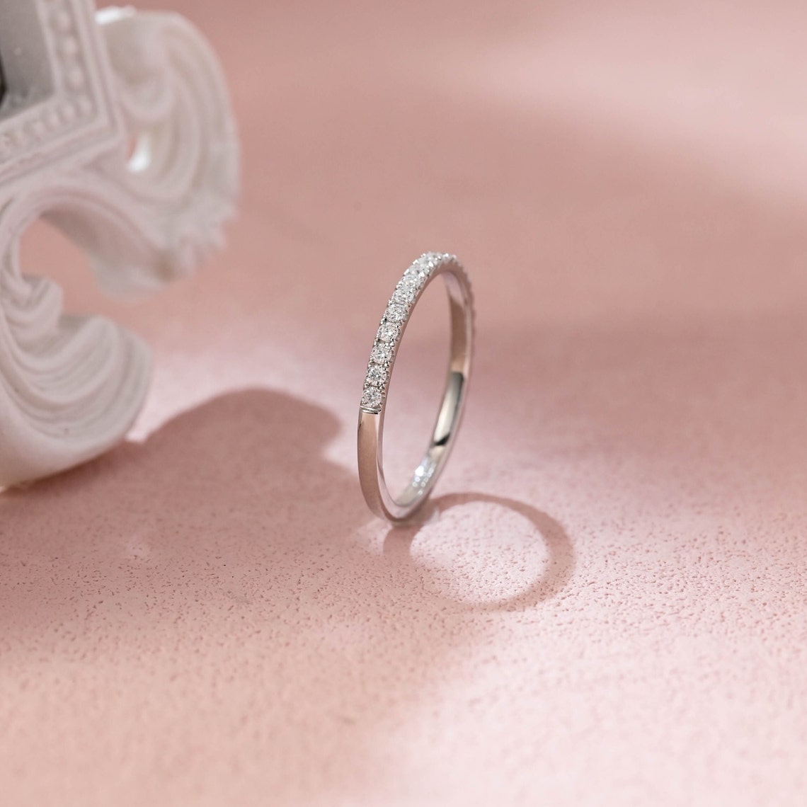 0.25 TCW Round Moissanite Half Eternity Wedding Band - farrellouise