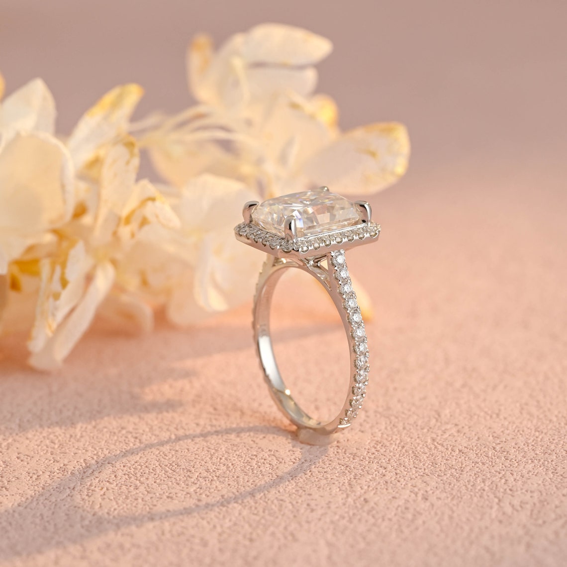 5.0 CT Radiant Moissanite Halo Engagement Ring - farrellouise