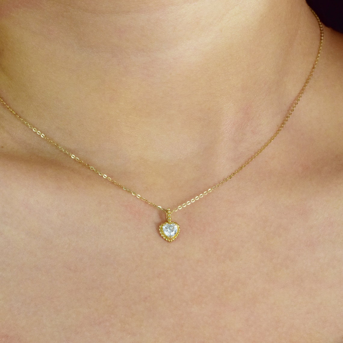 0.20 TCW Heart Moissanite Diamond Milgrain Solitaire Necklace - farrellouise