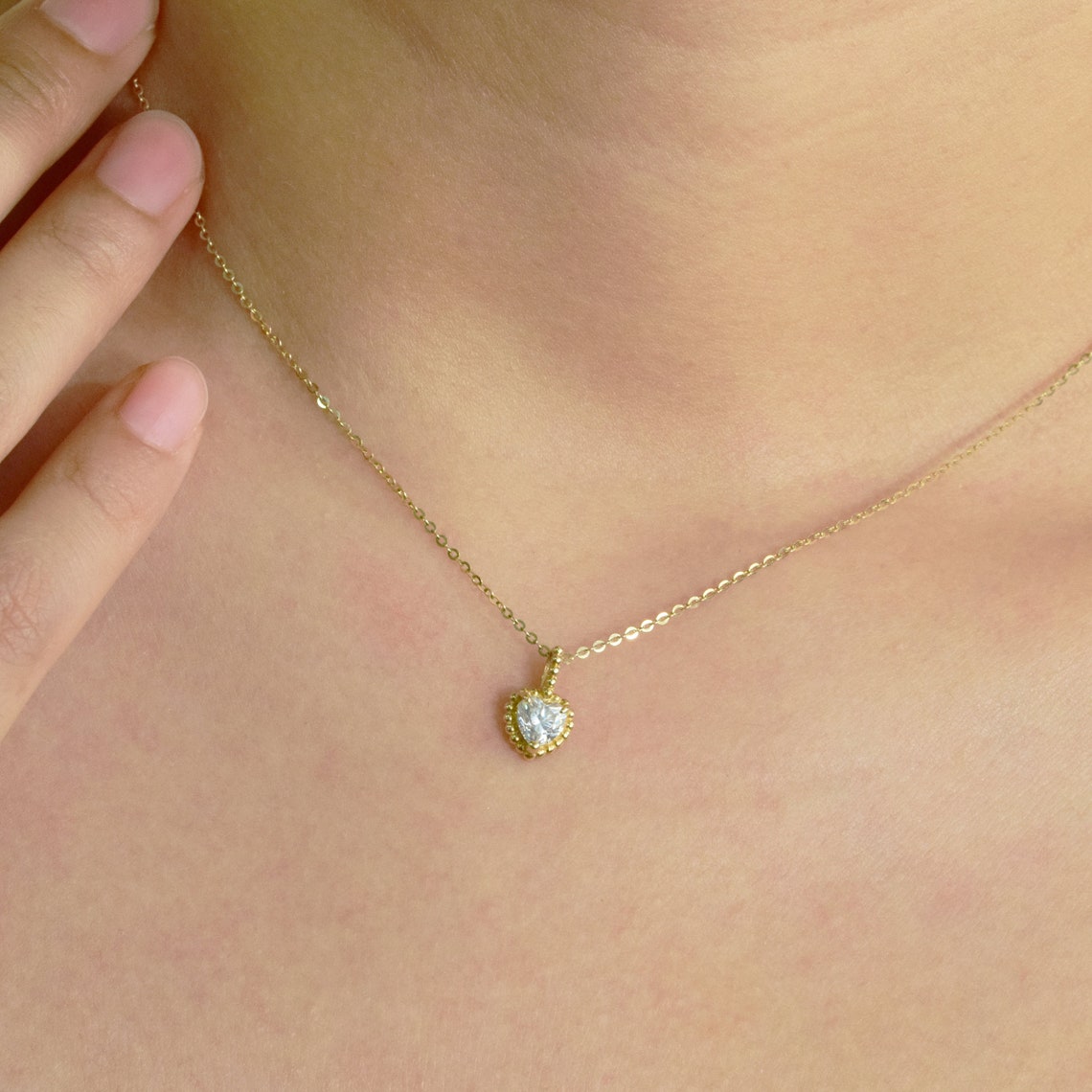 0.20 TCW Heart Moissanite Diamond Milgrain Solitaire Necklace - farrellouise