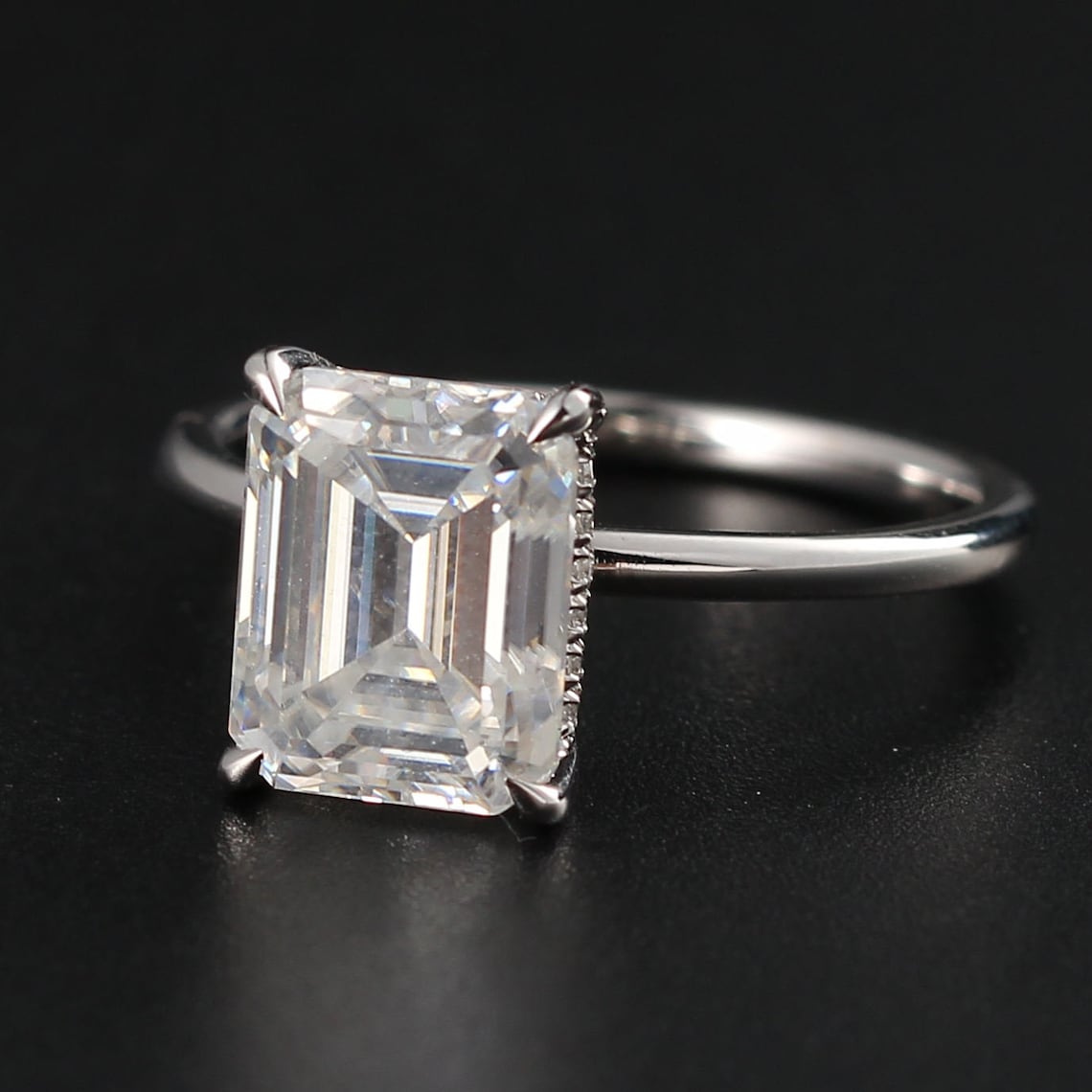 2.50 CT Emerald Moissanite Hidden Halo Engagement Ring - farrellouise