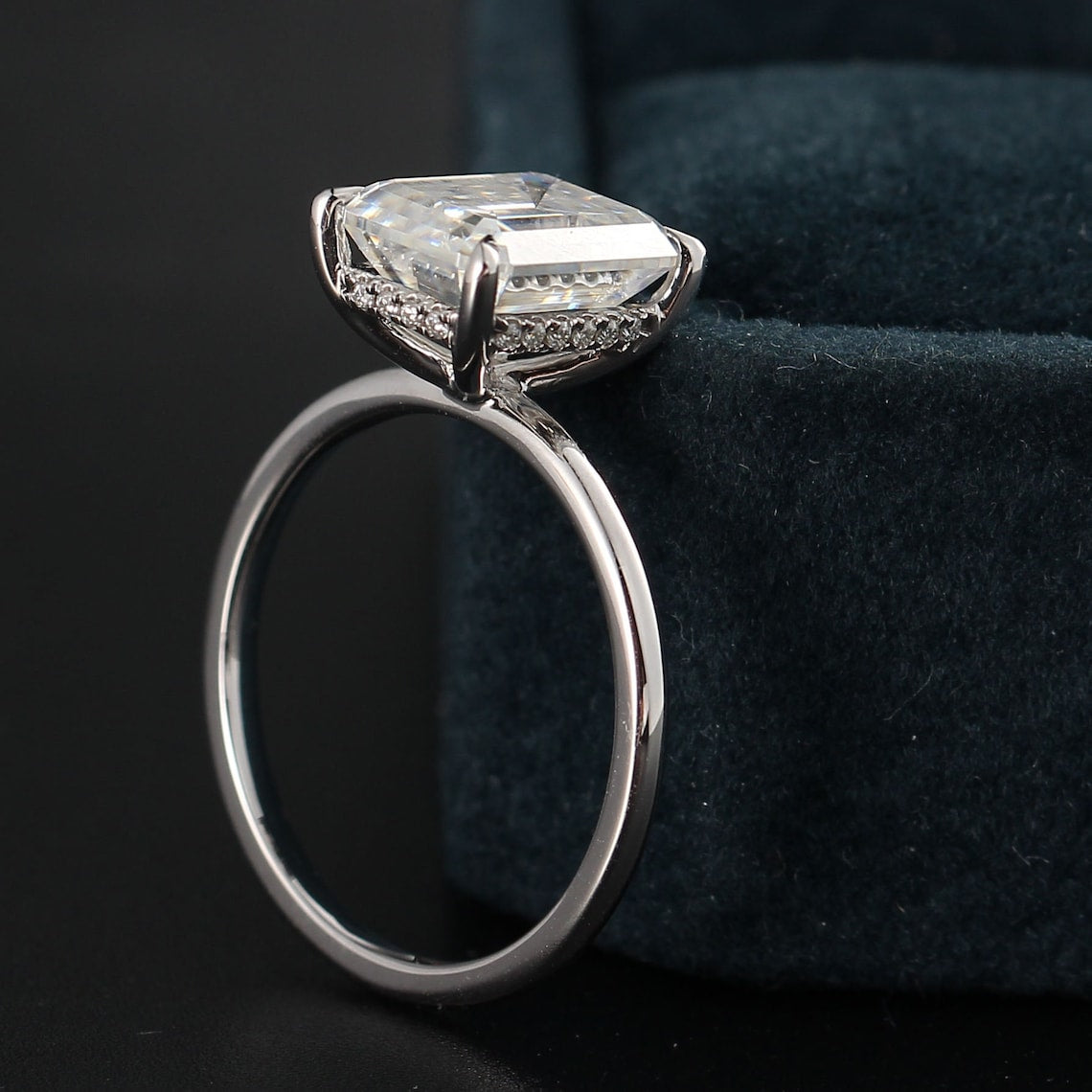 2.50 CT Emerald Moissanite Hidden Halo Engagement Ring - farrellouise