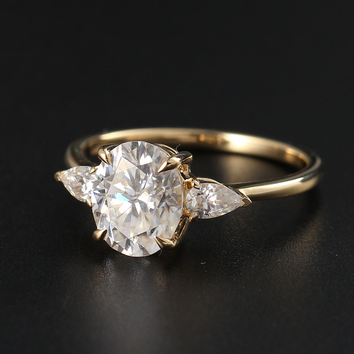 2.44 CT Oval Moissanite Three Stone Engagement Ring - farrellouise