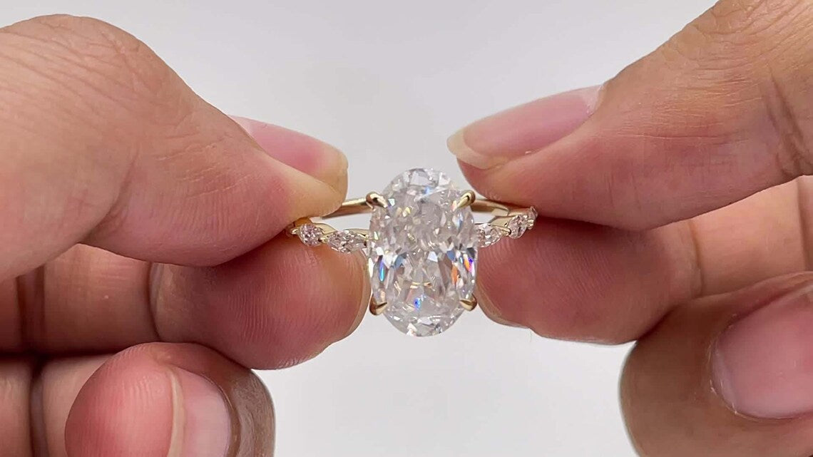 3.50 CT Oval Moissanite Hidden Halo Engagement Ring With Pave Setting - farrellouise