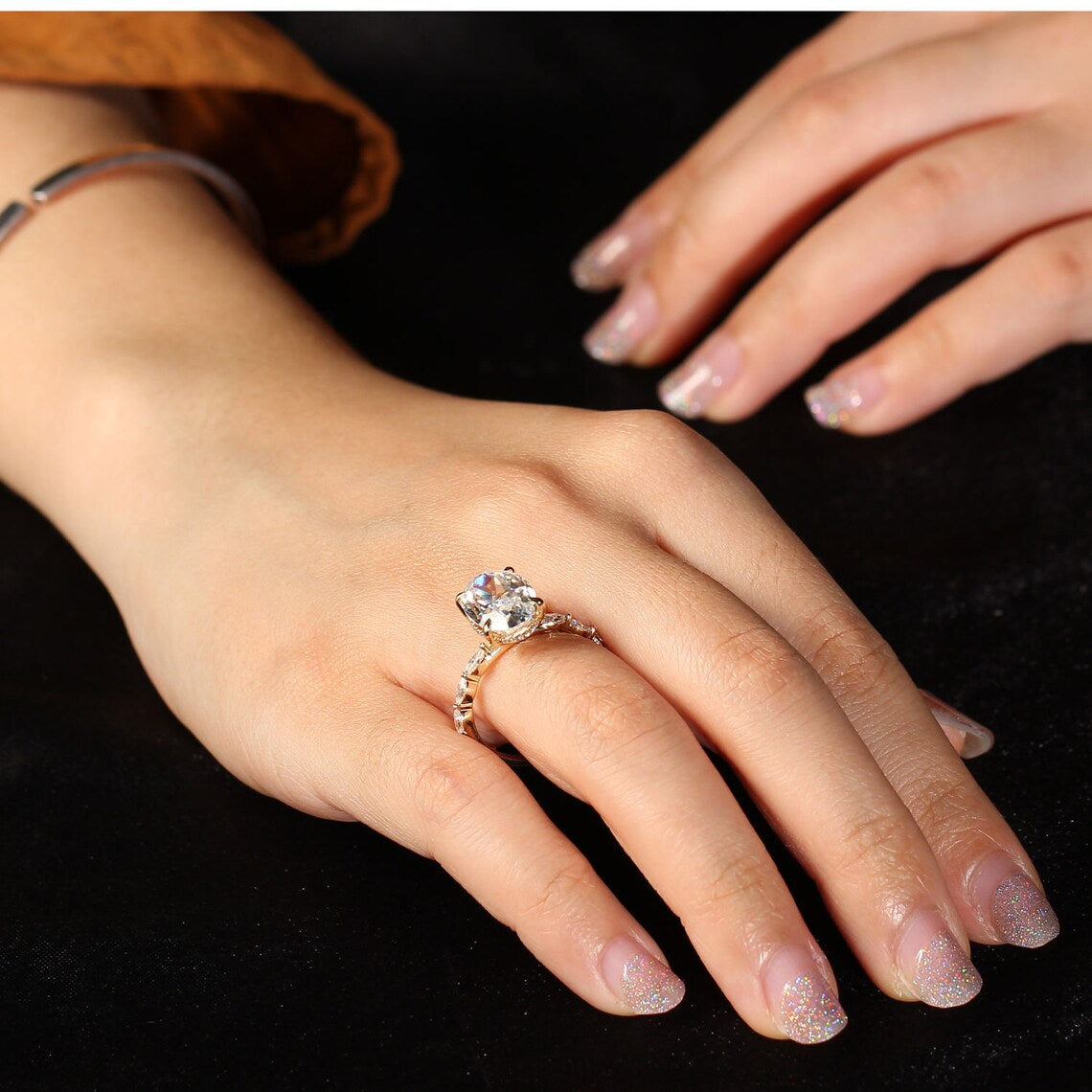 3.50 CT Oval Moissanite Hidden Halo Engagement Ring With Pave Setting - farrellouise