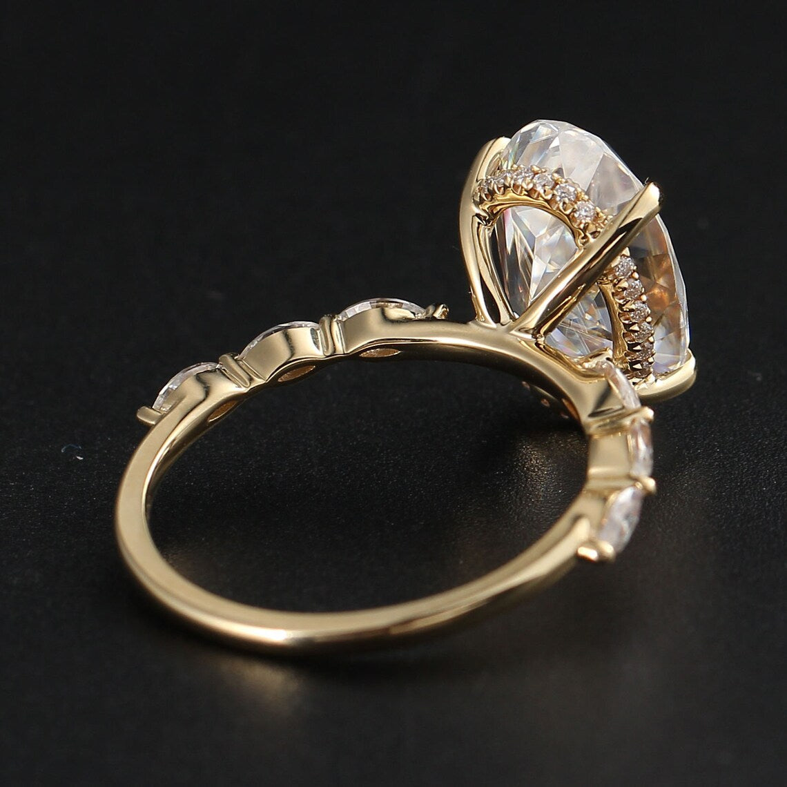 3.50 CT Oval Moissanite Hidden Halo Engagement Ring With Pave Setting - farrellouise