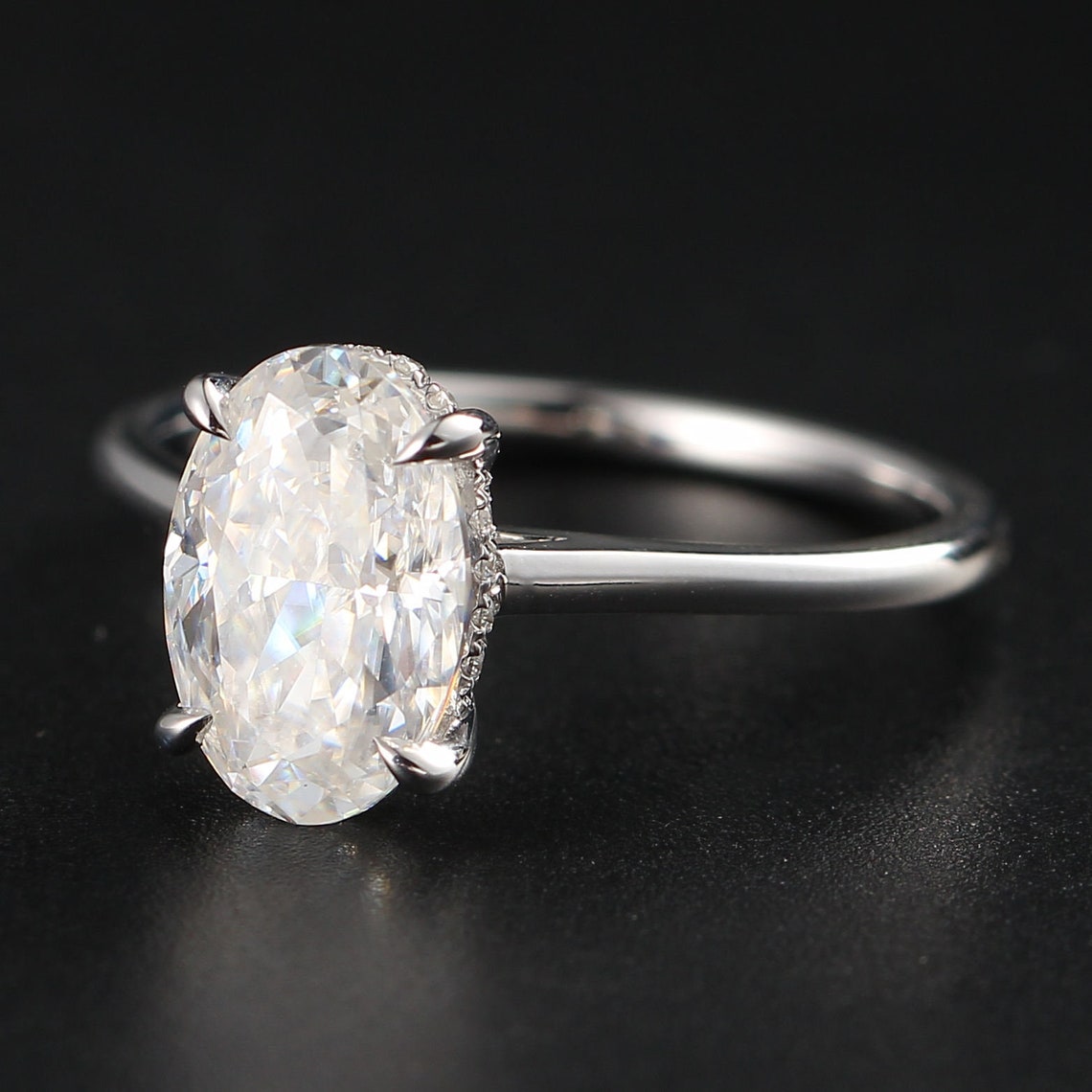 3.50 CT Oval Moissanite Hidden Halo Engagement Ring - farrellouise