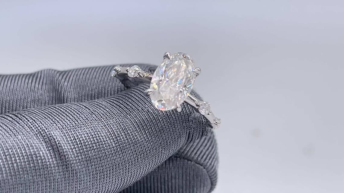 2.50 CT Oval Moissanite Hidden Halo Dainty Pave Setting Engagement Ring - farrellouise