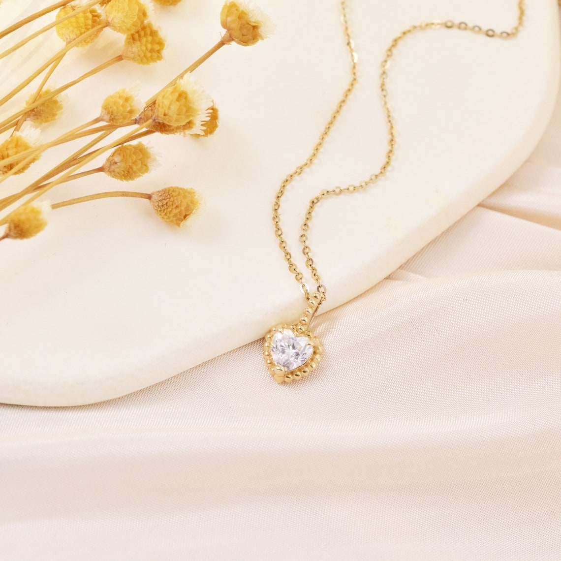 0.20 TCW Heart Moissanite Diamond Milgrain Solitaire Necklace - farrellouise