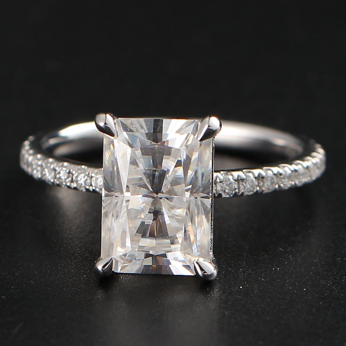 3.0 CT Radiant Moissanite Pave Setting Engagement Ring - farrellouise