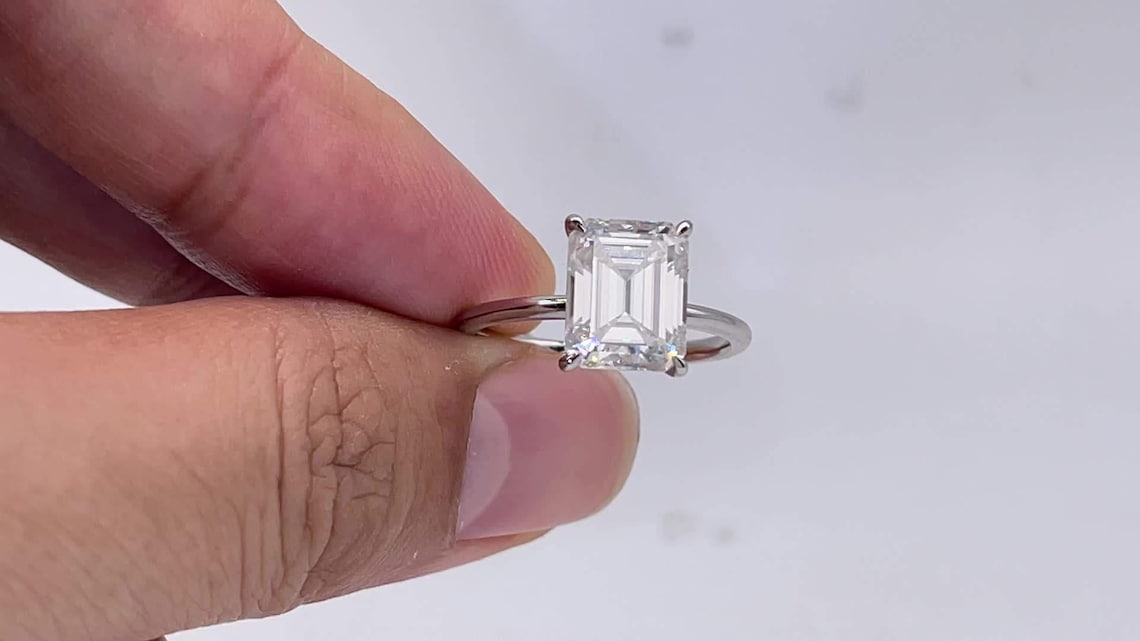 2.50 CT Emerald Moissanite Hidden Halo Engagement Ring - farrellouise
