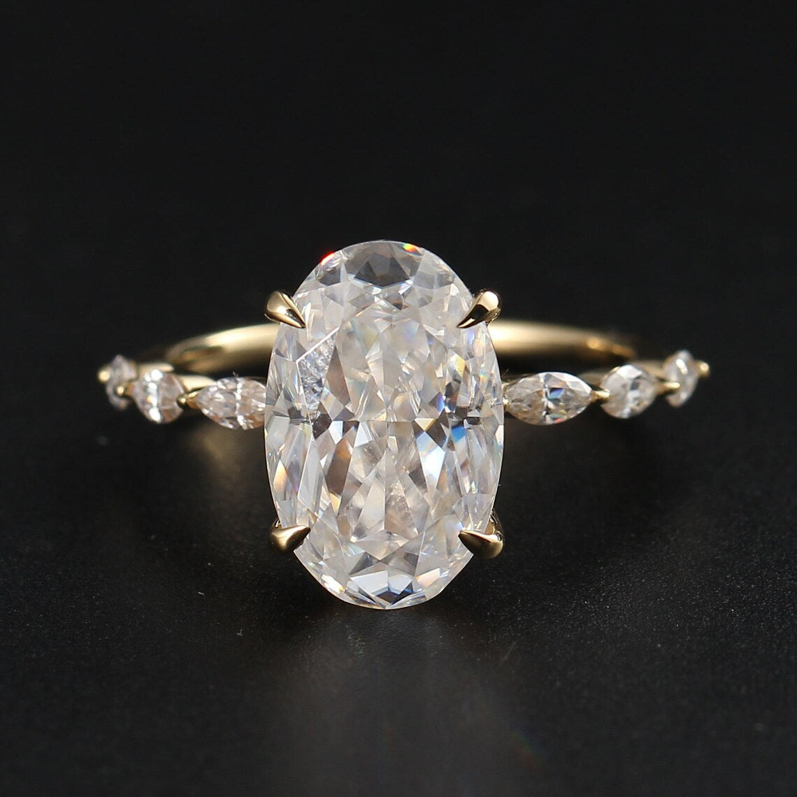 3.50 CT Oval Moissanite Hidden Halo Engagement Ring With Pave Setting - farrellouise