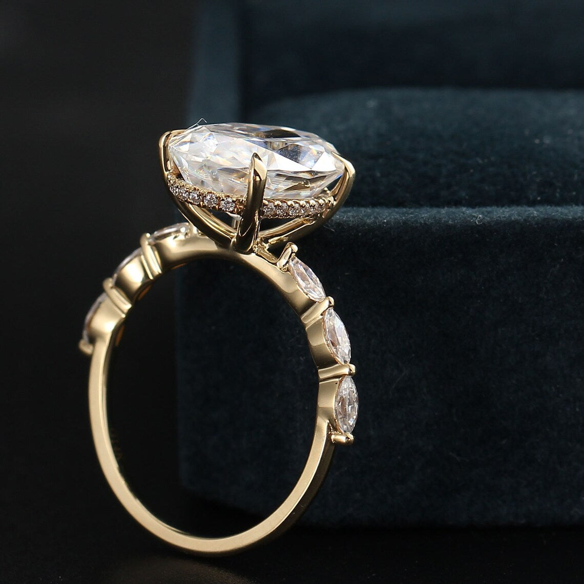 3.50 CT Oval Moissanite Hidden Halo Engagement Ring With Pave Setting - farrellouise