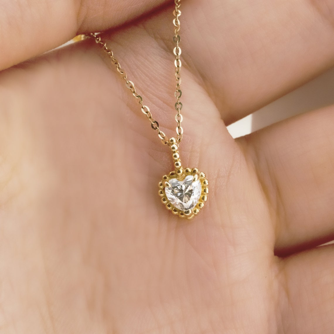 0.20 TCW Heart Moissanite Diamond Milgrain Solitaire Necklace - farrellouise