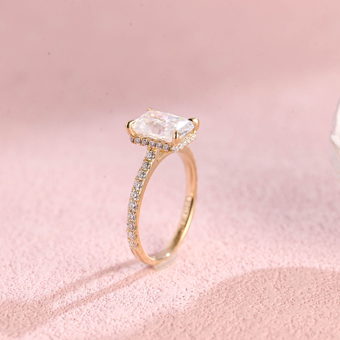 3.0 CT Radiant Moissanite Hidden Halo Pave Setting Engagement Ring - farrellouise