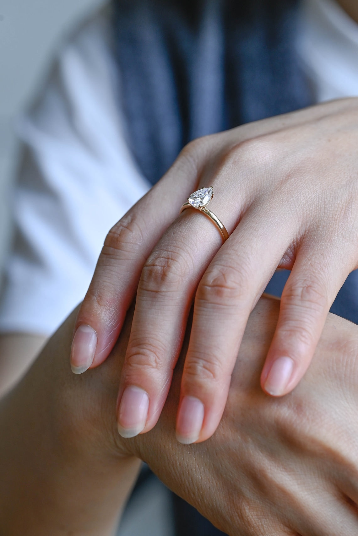 1.5 CT Pear Moissanite Solitaire Engagement Ring - farrellouise