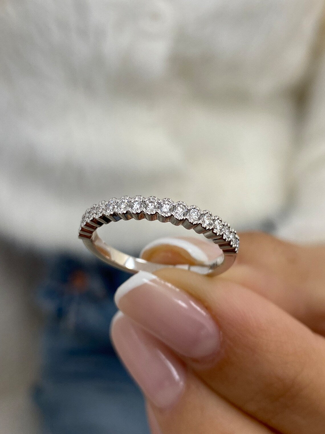 0.31 TCW Round Moissanite Half Eternity Wedding Band - farrellouise