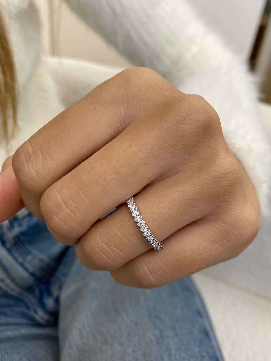 0.31 TCW Round Moissanite Half Eternity Wedding Band - farrellouise