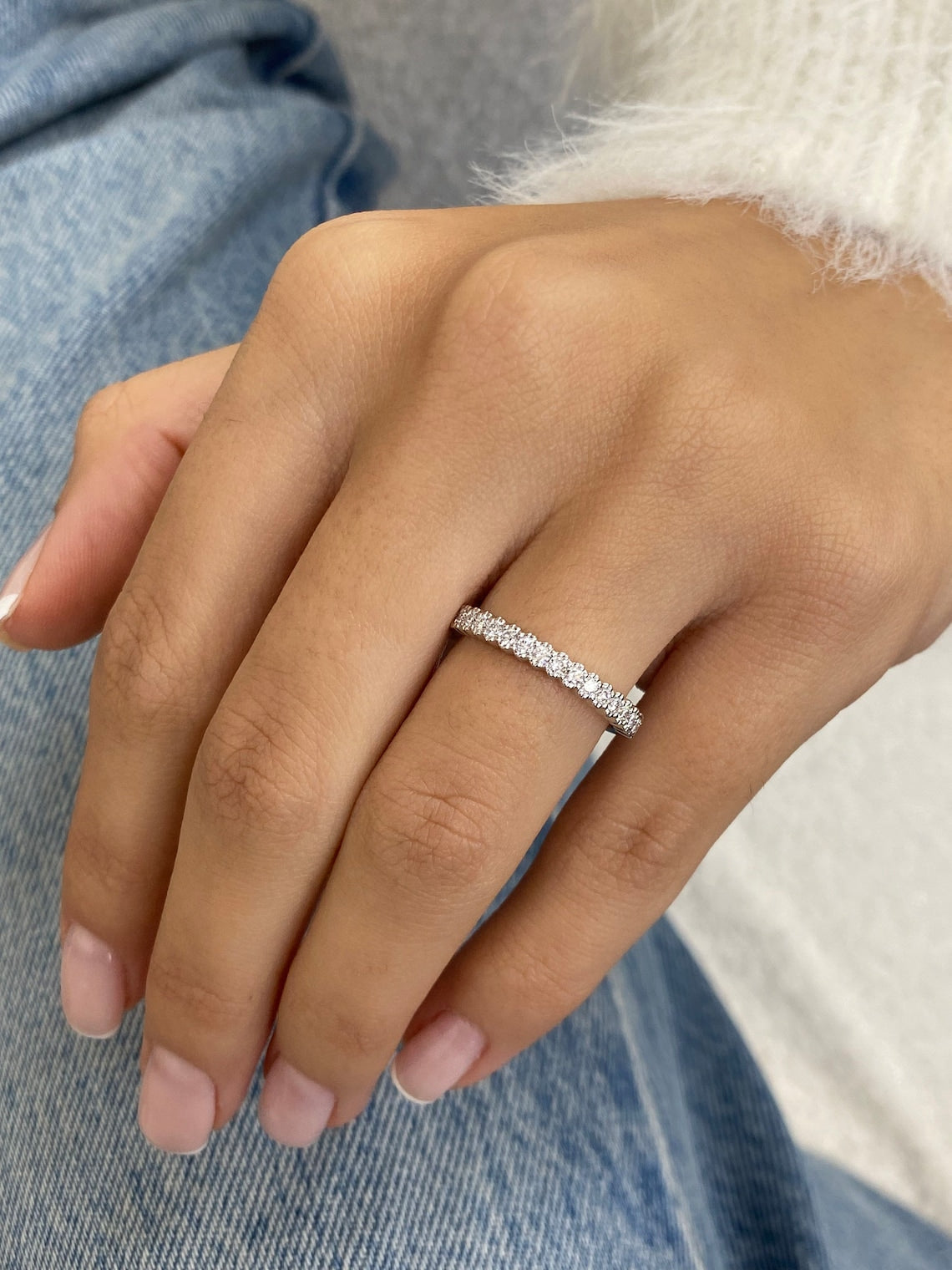 0.31 TCW Round Moissanite Half Eternity Wedding Band - farrellouise