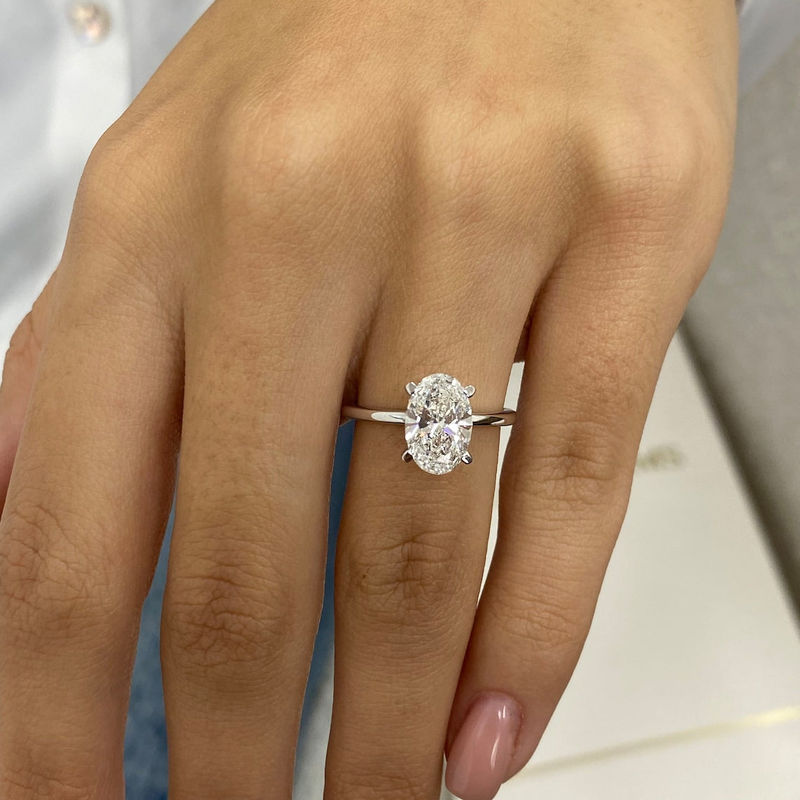 1.50 CT Oval Moissanite Hidden Halo Engagement Ring - farrellouise
