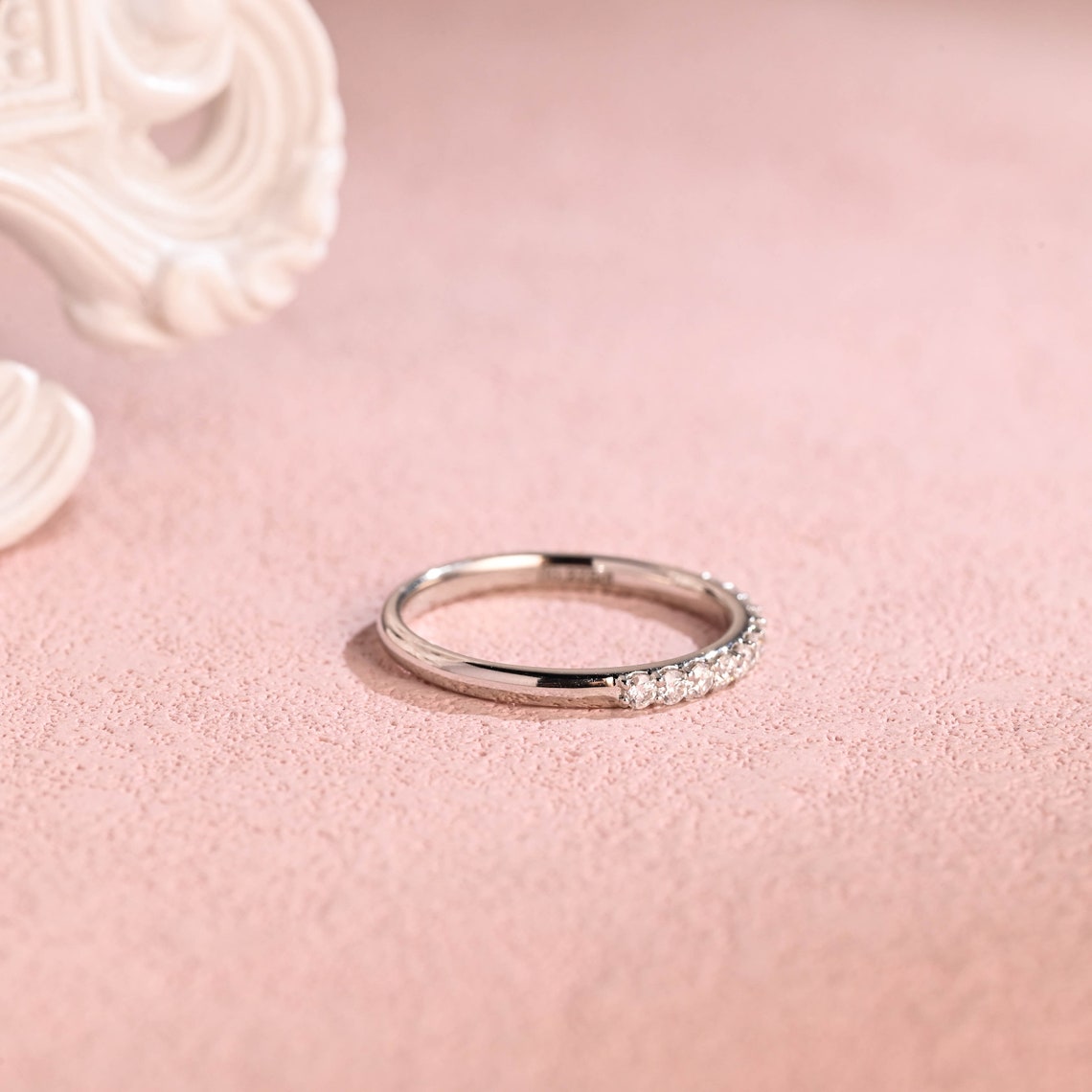 0.35 TCW Round Moissanite Minimalist Wedding Band - farrellouise