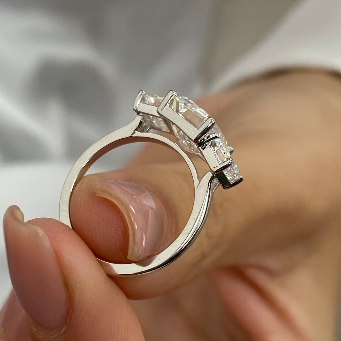 3.0 CT Emerald Moissanite Three Stone Engagement Ring - farrellouise