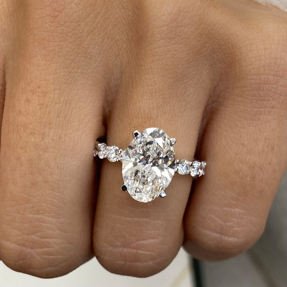3.0 CT Oval Moissanite Hidden Halo Engagement Ring With Pave Setting - farrellouise