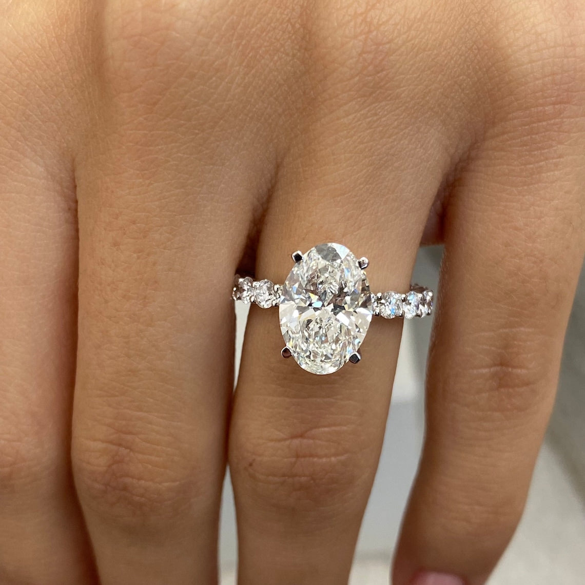 3.0 CT Oval Moissanite Hidden Halo Engagement Ring With Pave Setting - farrellouise