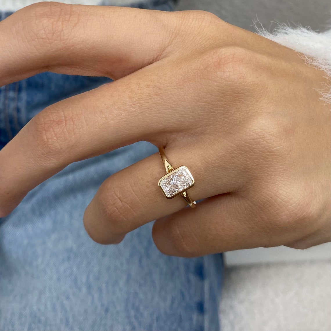 2.0 CT Radiant Moissanite Bezel Solitaire Engagement Ring - farrellouise