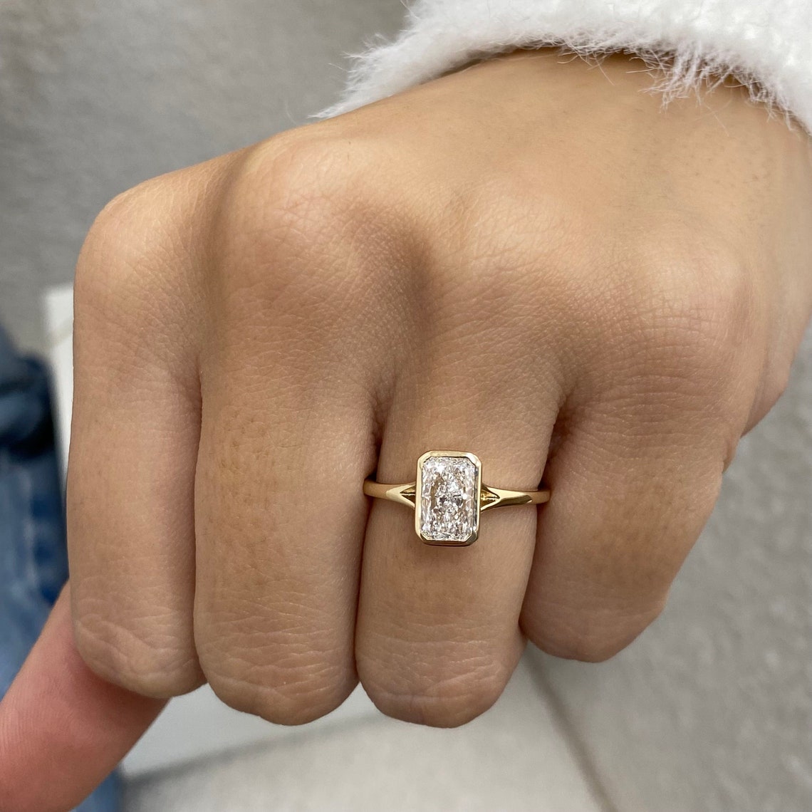 2.0 CT Radiant Moissanite Bezel Solitaire Engagement Ring - farrellouise