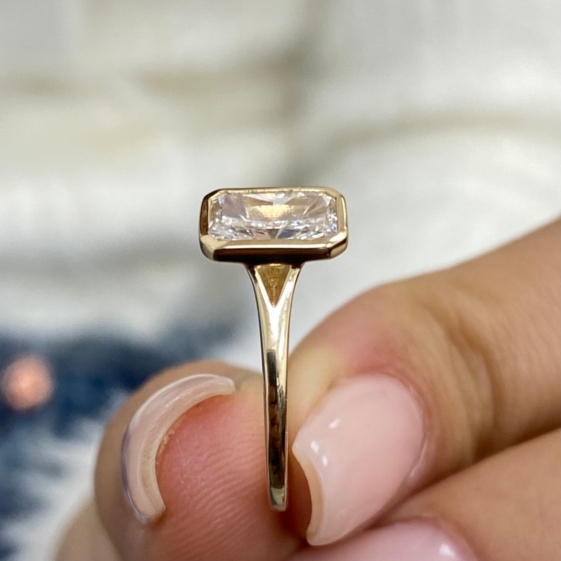 2.0 CT Radiant Moissanite Bezel Solitaire Engagement Ring - farrellouise