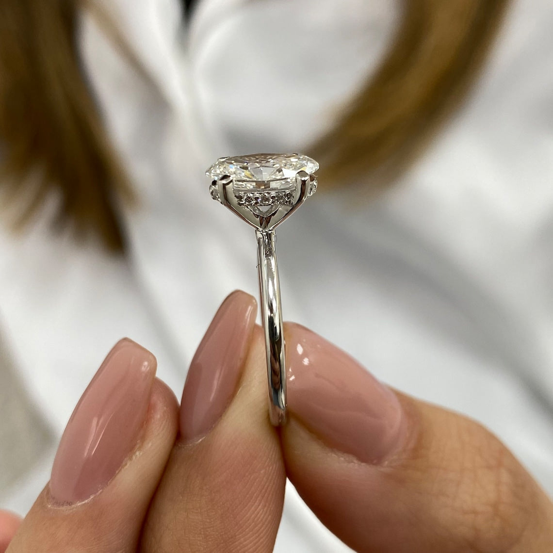 1.50 CT Oval Moissanite Hidden Halo Engagement Ring - farrellouise