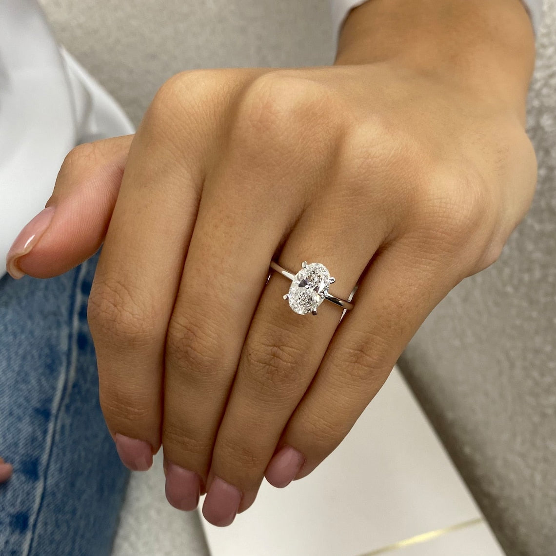 1.50 CT Oval Moissanite Hidden Halo Engagement Ring - farrellouise