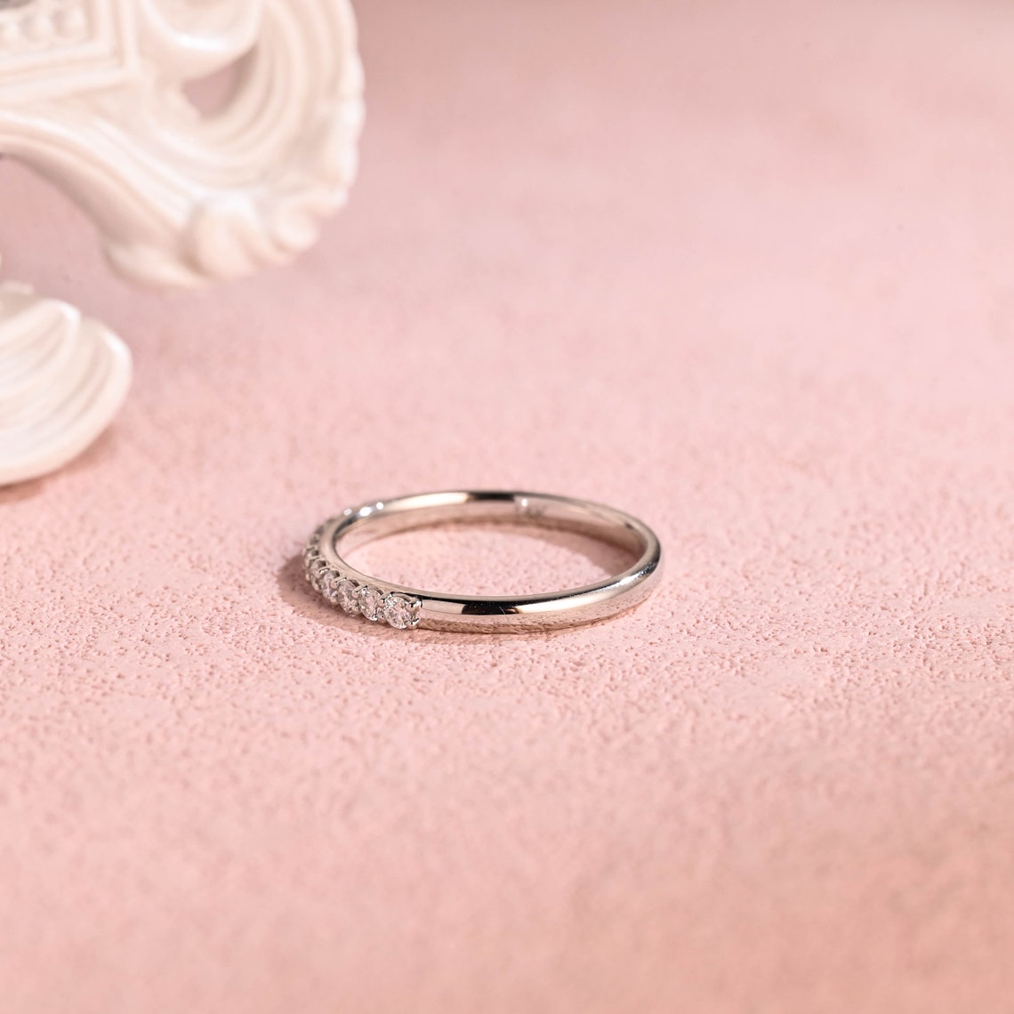 0.35 TCW Round Moissanite Minimalist Wedding Band - farrellouise