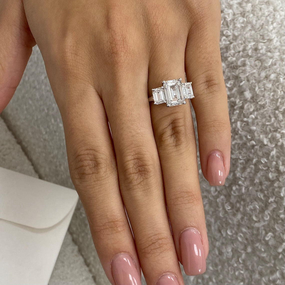 3.0 CT Emerald Moissanite Three Stone Engagement Ring - farrellouise