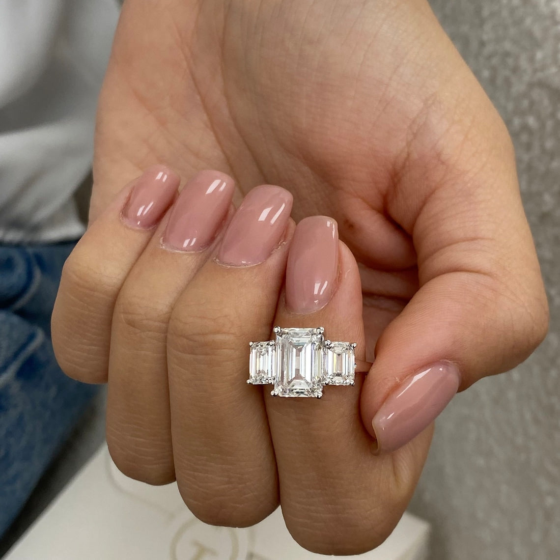 3.0 CT Emerald Moissanite Three Stone Engagement Ring - farrellouise
