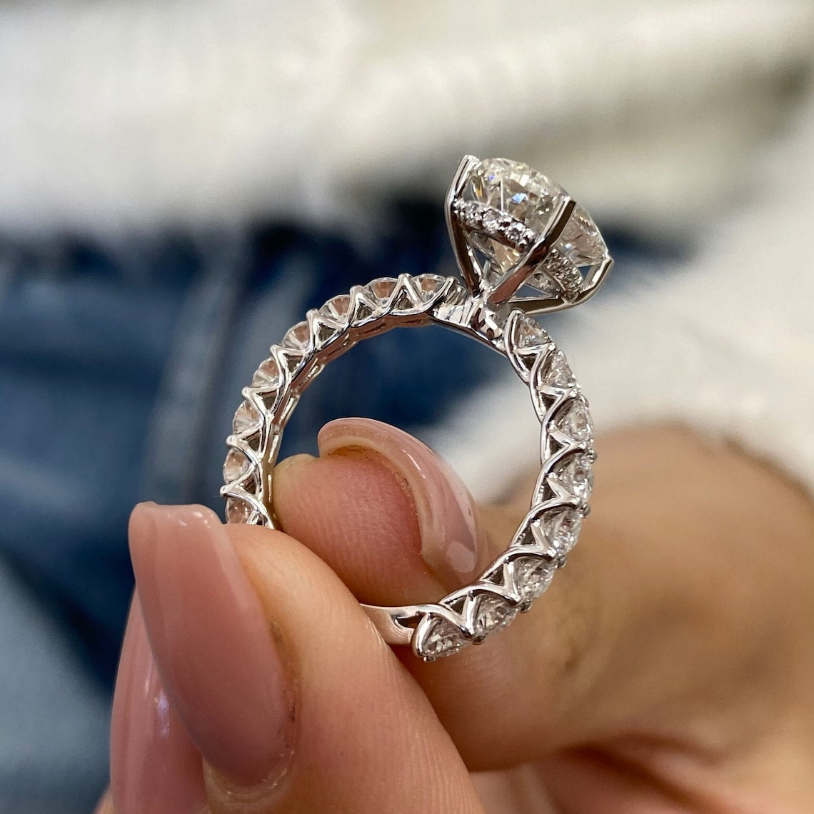 3.0 CT Oval Moissanite Hidden Halo Engagement Ring With Pave Setting - farrellouise
